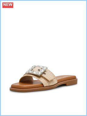 Womens Slip-On Flat Sandals Crystal Buckle Cushioned Casual Shoes